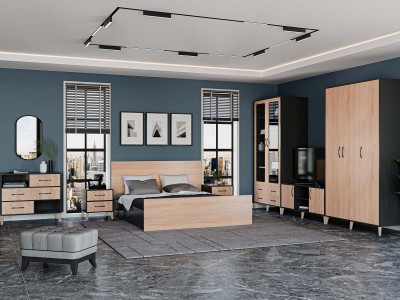 Спален комплект FOX (антрацит/сонома)